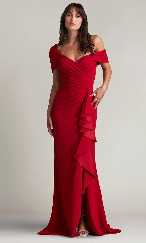 Tadashi Shoji BOS24107L - Fitted Ruffles Pleated Evening Dress