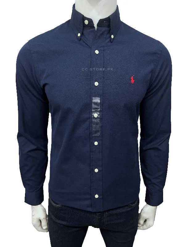 RL Classic Fit Poplin Cotton Navy Blue Shirt