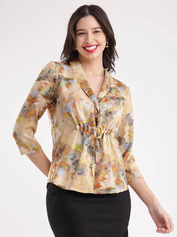 Satin Tie-Up Top - Beige