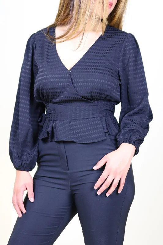 Petite Peplum Wrap Top (Black)