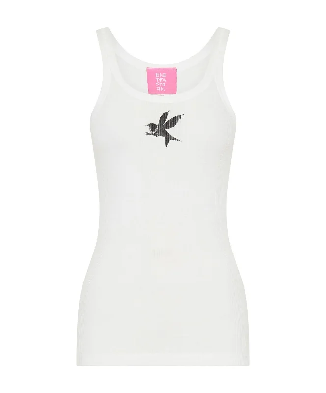 WHITE BOWER BIRD RIB SINGLET