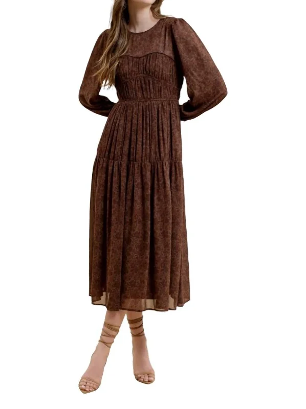 Floral Sweetheart Dress In Brown Multi